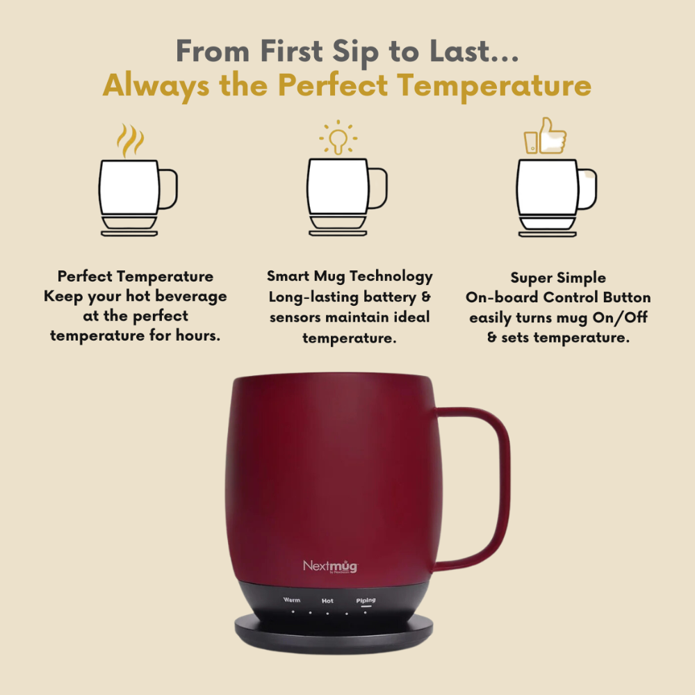Nextmug - Temperature-Controlled, Self-Heating Coffee Mug