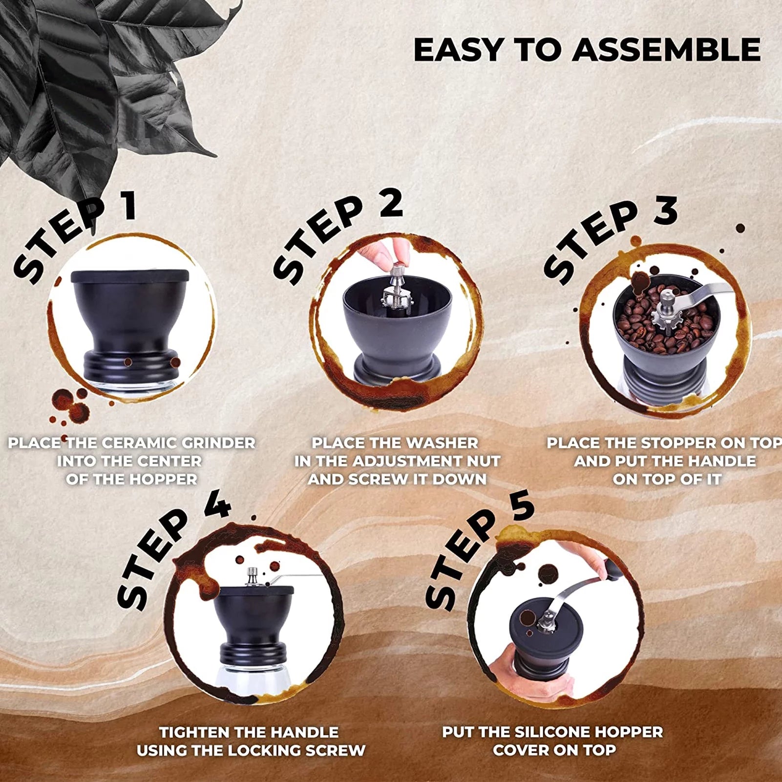 Manual Coffee Grinder with Ceramic Burr for Beans, Espresso, and Spices - Portable Hand Crank Mill with 2 Glass Jars (11Oz Each)