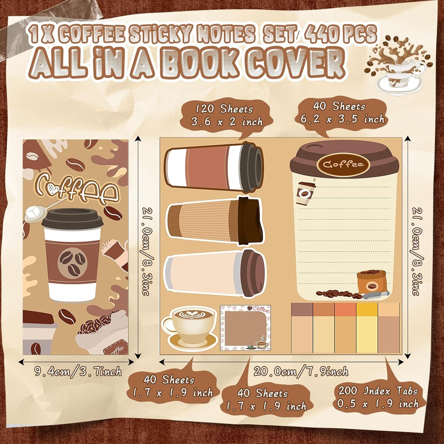 57 Pcs Coffee Themed Gifts for Coffee Lovers Aesthetic Coffee Stationery Set Includes 6 Pcs Black Ink Coffee Pens Sticky Note 50 Pcs Stickers Cute Coffee Stuff for Office School Supplies