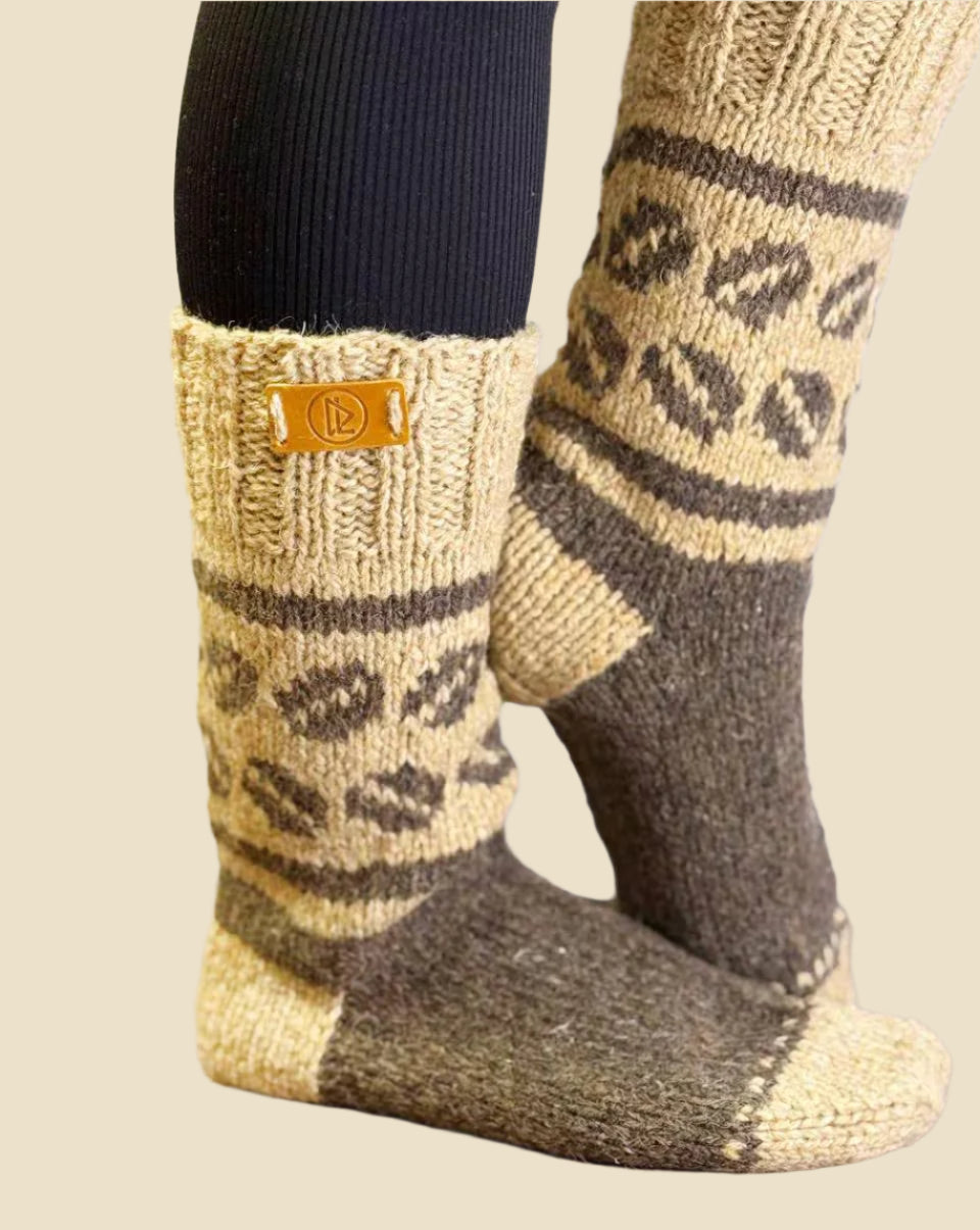 Hand Knitted Wool Socks, Unique Wool Socks for Women and Men, Coffee Pattern, 100% Wool, Knit Gift, Warm and Natural Socks, Mothers Day Gift