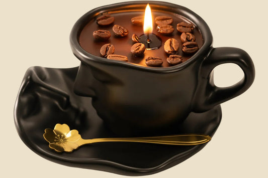 Scented Candle Gift Set - 8.5 Oz Coffee Cup Candles with Spoons, Long-Lasting Soy Wax Candles, Relaxing Vanilla Latte Scents, Home Decor Gifts for Coffee Lovers, Men, Women, Dad, Birthday, Christmas