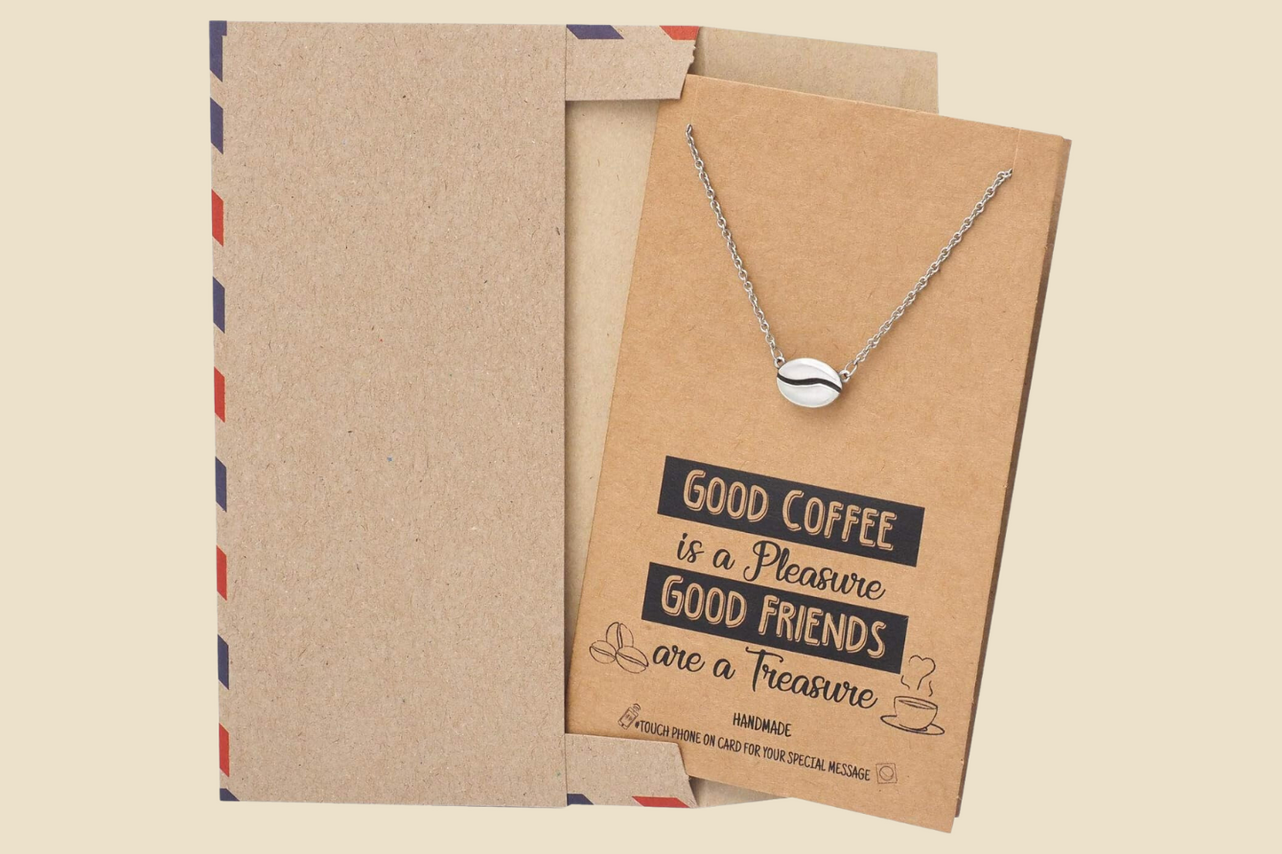 Coffee Bean Necklace & Ring Set - Handmade Gifts for Coffee Lovers