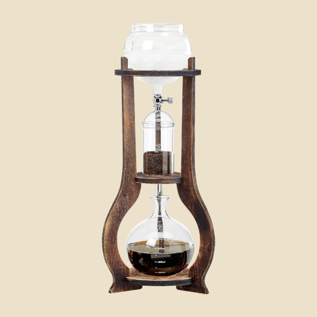 Iced Coffee Cold Brew Drip Tower Coffee Maker Wooden, 6-8 Cup