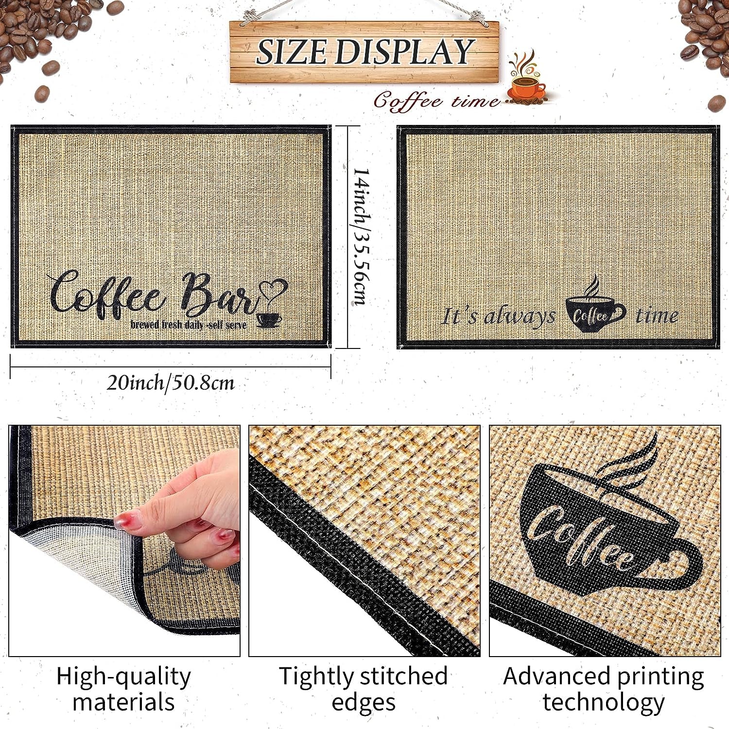 2 Pieces Coffee Bar Mat,Coffee Bar Accessories 20 X 14 Inch Coffee Bar Decoratio