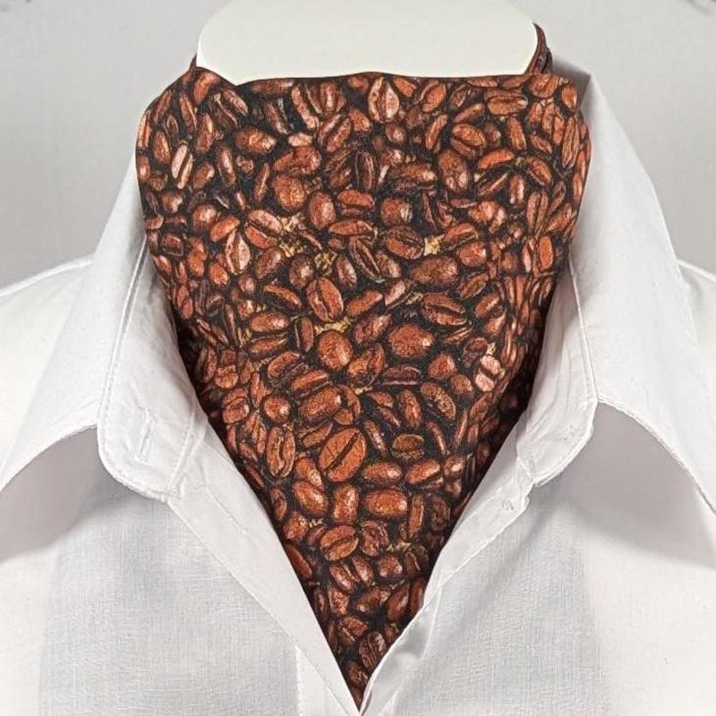 Mens Neckwear Ascot with Coffee Print, Cravat for Coffee Lovers,High Quality Cotton,Casual Necktie,Men Accessories,For Him,Valentine'S Day