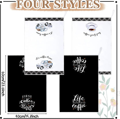 4 Pieces Kitchen Towels, Coffee Kitchen Hand Towels, Dish Towels, Absorbent Decorative Dish Cloths, for Farmhouse Housewarming (Mainly Black,Truck Style)