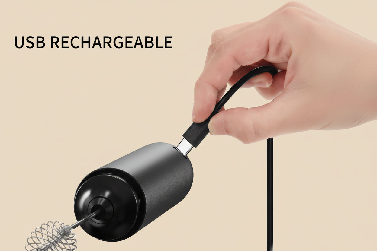 Rechargeable Milk Frother Hanheld, Dual Coil Whisk Head Electric Coffee Frother, Portable Hand Frother Wand Drink Mixer for Matcha Lattes Cappuccino, Kitchen Gifts, Black