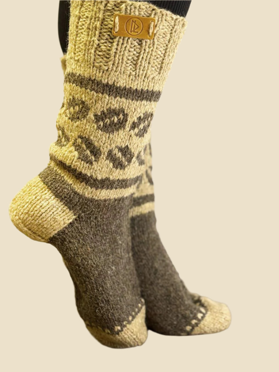 Hand Knitted Wool Socks, Unique Wool Socks for Women and Men, Coffee Pattern, 100% Wool, Knit Gift, Warm and Natural Socks, Mothers Day Gift
