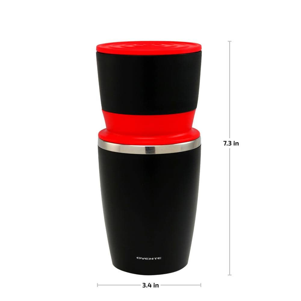 Single Serve Red Coffee Grinder, 2-In-1 Carafe Coffee Maker Machine, with Insulated Cup