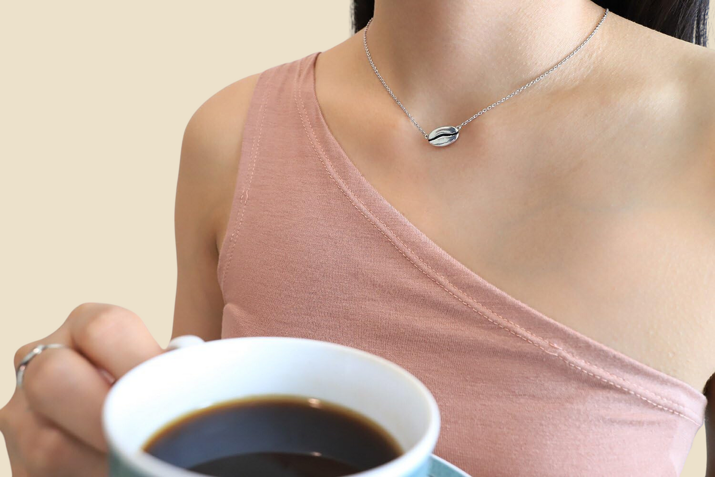 Coffee Bean Necklace & Ring Set - Handmade Gifts for Coffee Lovers