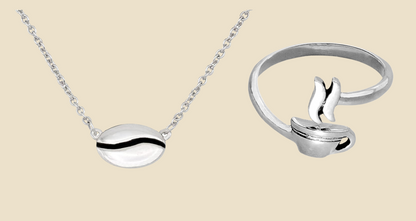 Coffee Bean Necklace & Ring Set - Handmade Gifts for Coffee Lovers