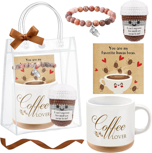  Coffee Lover Gift Ceramic Coffee Mug Cup Mini Cute Crochet Doll Pink Bracelet