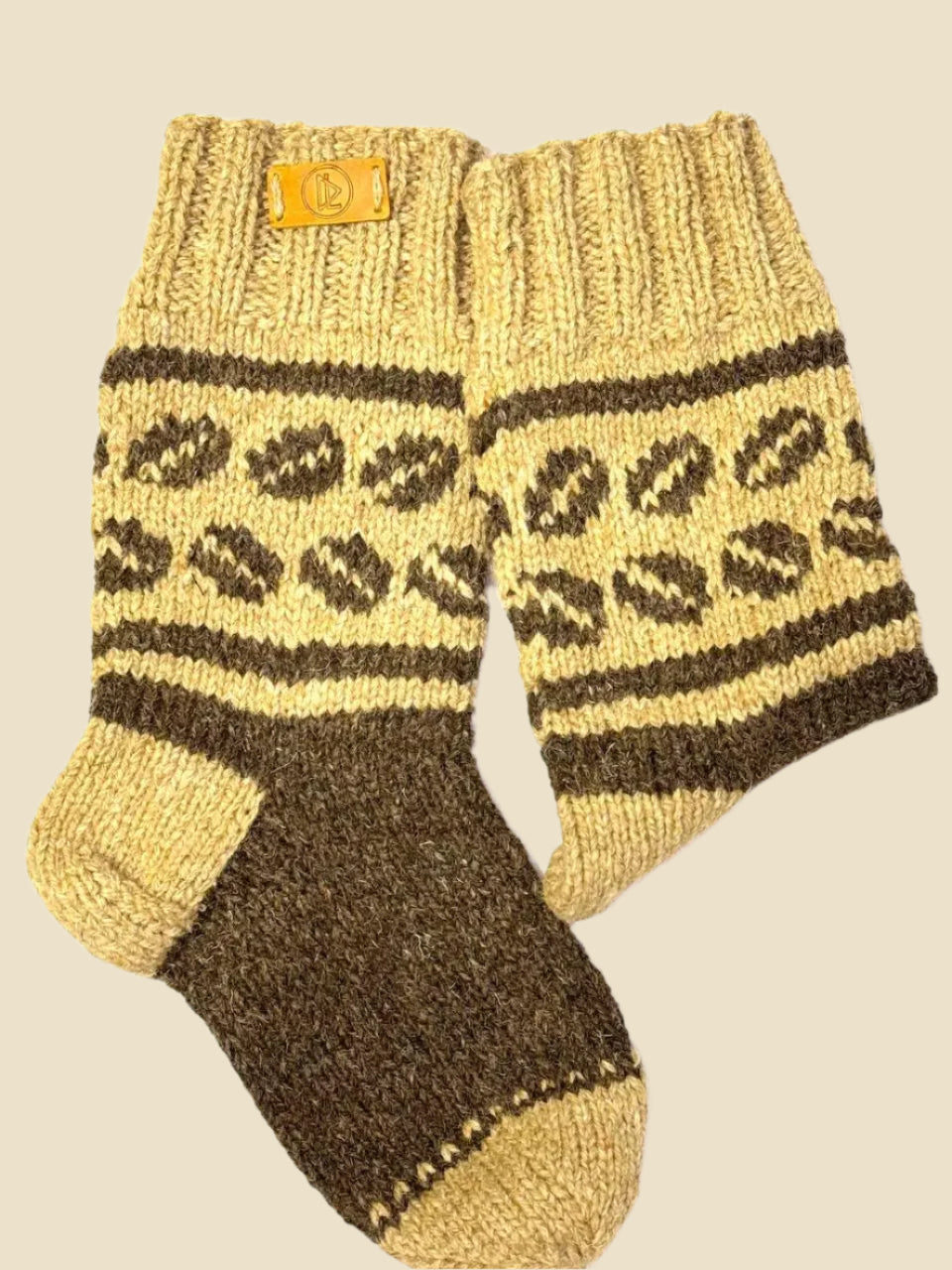 Hand Knitted Wool Socks, Unique Wool Socks for Women and Men, Coffee Pattern, 100% Wool, Knit Gift, Warm and Natural Socks, Mothers Day Gift