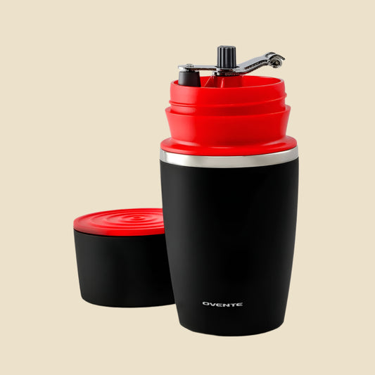 Single Serve Red Coffee Grinder, 2-In-1 Carafe Coffee Maker Machine, with Insulated Cup
