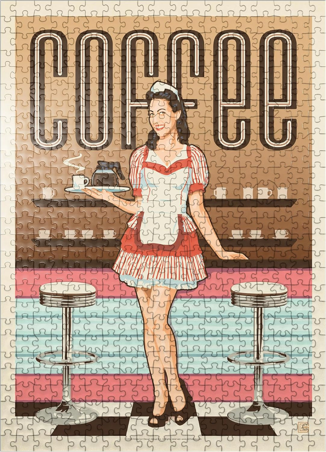Mypuzzle Coffee: Classic American Diner, Vintage Poster - Premium 500/1000 Piece Jigsaw Puzzle for Adults