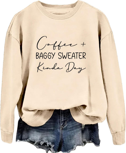 Coffee Sweatshirts for Women Coffee Baggy Sweater Crewneck Sweatshirt Lightweight Pullover Tops