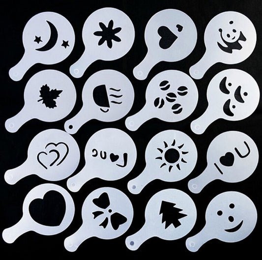 16 Pieces Coffee Decoration Stencils Coffee Art Template Coffee Mold Tool for Cake Coffee Oatmeal Cappuccino Hot Chocolate