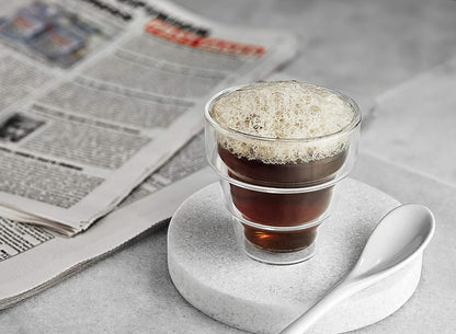 Pila Double Walled Espresso Glasses, Set of 2 Espresso Cups 3 Ounce Capacity. Stackable Thermal Clear Glass Cups, Ideal Fit for Espresso Machine and Coffee Maker