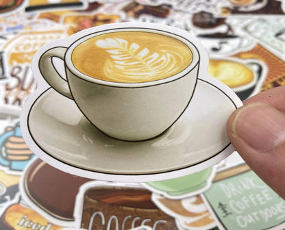50 Pieces Coffee Stickers - Vinyl Coffee Bottle Sticker Pack for Gifts and Parties