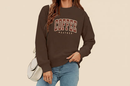 Coffee Sweatshirt for Women Coffee Weather Crewneck Sweatshirt Casual Autumn Fall Long Sleeve Shirt