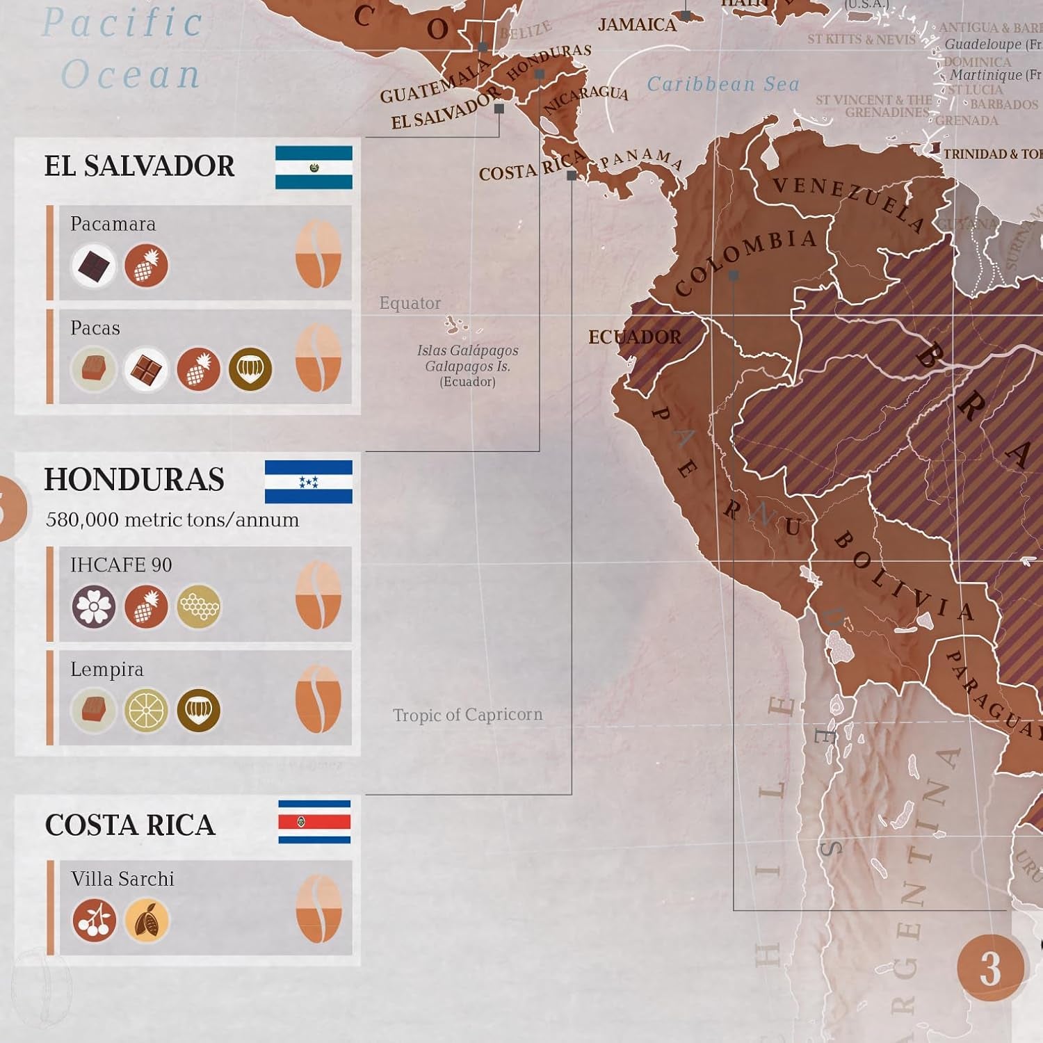 Coffee World Map - Coffee Lovers Gift Ideas - 17 X 22 Inches -