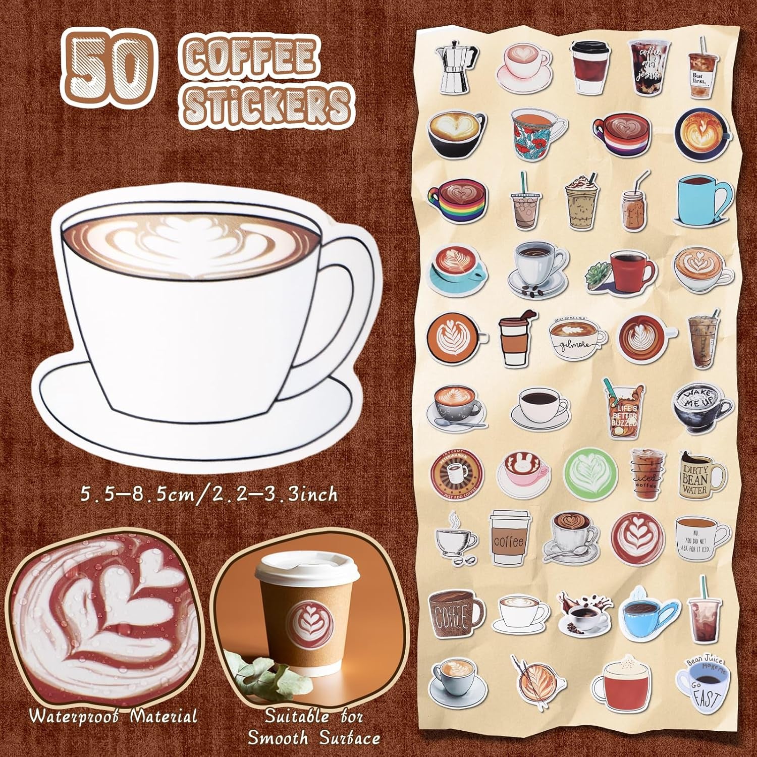 57 Pcs Coffee Themed Gifts for Coffee Lovers Aesthetic Coffee Stationery Set Includes 6 Pcs Black Ink Coffee Pens Sticky Note 50 Pcs Stickers Cute Coffee Stuff for Office School Supplies