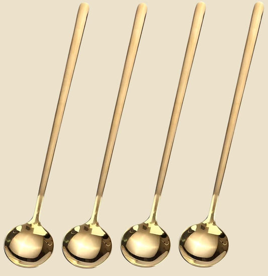 4 PCS 6.7 Inches Coffee Spoons, Stirring Spoons, Tea Spoons Long Handle, Gold Teaspoons, Gold Spoons, Ice Tea Spoons, Long Spoons for Stirring, Gold Espresso Spoons Stainless Steel