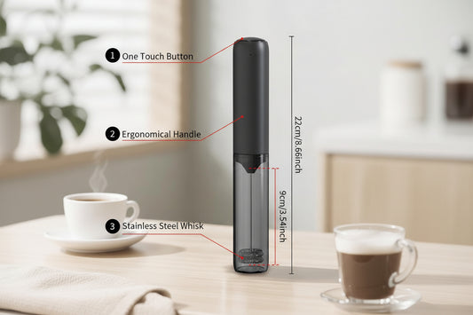 Rechargeable Milk Frother Hanheld, Dual Coil Whisk Head Electric Coffee Frother, Portable Hand Frother Wand Drink Mixer for Matcha Lattes Cappuccino, Kitchen Gifts, Black