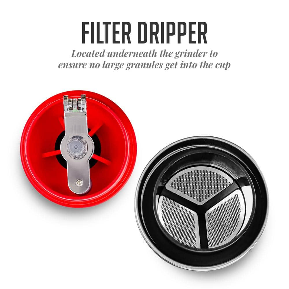 Single Serve Red Coffee Grinder, 2-In-1 Carafe Coffee Maker Machine, with Insulated Cup
