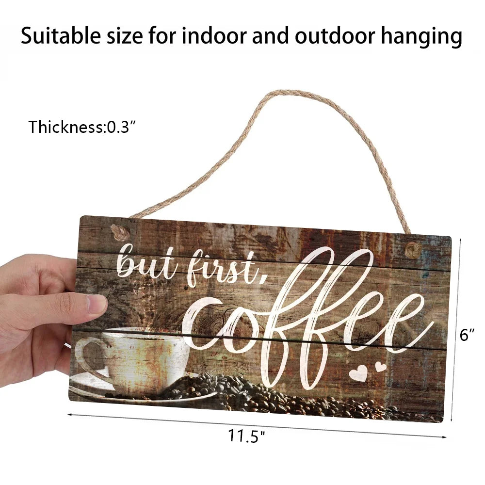 But First Coffee Signs Vintage Wood Wall Hanging Art Plaque by 11.5" X 6''