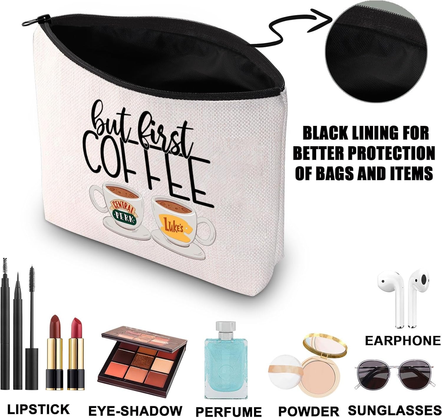 Luke'S Coffee Makeup Bag Central Perk Gifts Luke'S Diner Gifts but First Coffee Central Perk Coffee Gifts Coffee Zipper Pouch (First Coffee Mb)