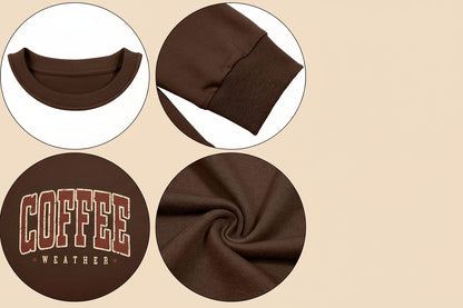 Coffee Sweatshirt for Women Coffee Weather Crewneck Sweatshirt Casual Autumn Fall Long Sleeve Shirt