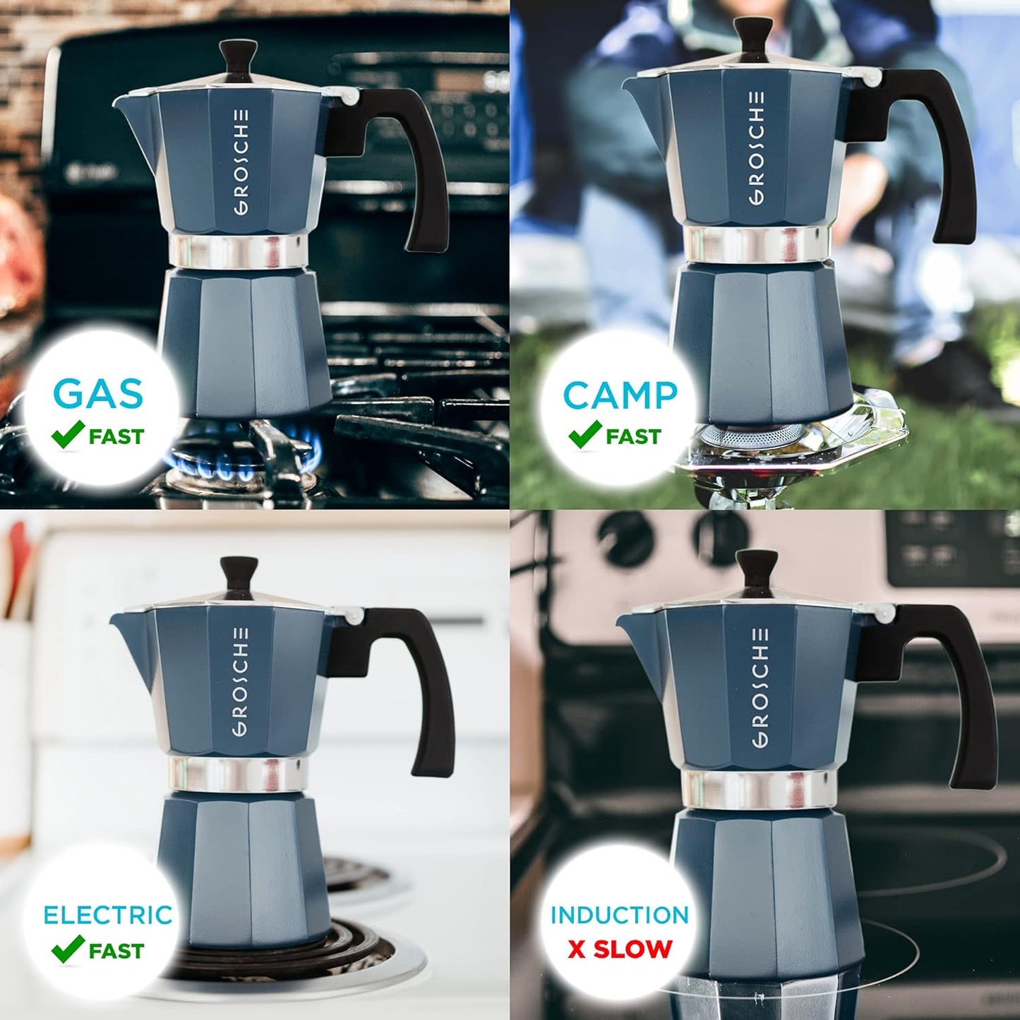 Milano Stovetop Espresso Maker Moka Pot 9 Espresso Cup, 15.2 Oz, Blue. Stove Top Coffee Maker Moka Italian Espresso Greca Coffee Maker Brewer Percolator