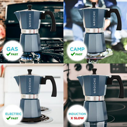 Milano Stovetop Espresso Maker Moka Pot 9 Espresso Cup, 15.2 Oz, Blue. Stove Top Coffee Maker Moka Italian Espresso Greca Coffee Maker Brewer Percolator