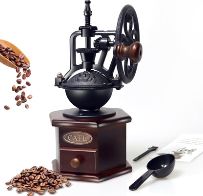 Vintage Wooden Manual Coffee Grinder - Antique Hand Mill for Decor & Use