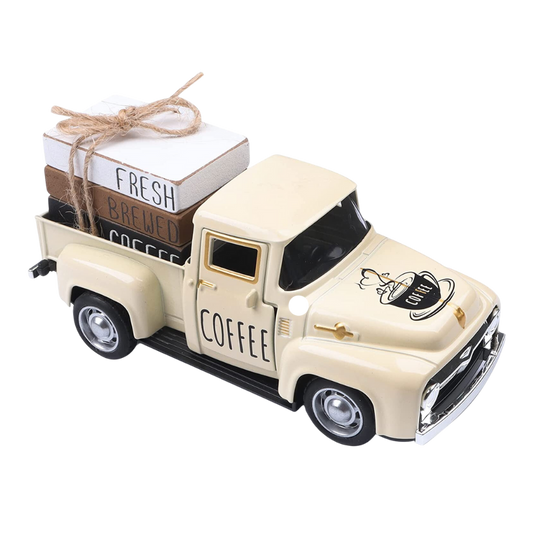 *Coffee Bar Decor Vintage Metal Pickup Truck with Decorative Books Stack Coffee Tiered Tray Decor Farmhouse Kitchen Decor Coffee Decor for Coffee Bar