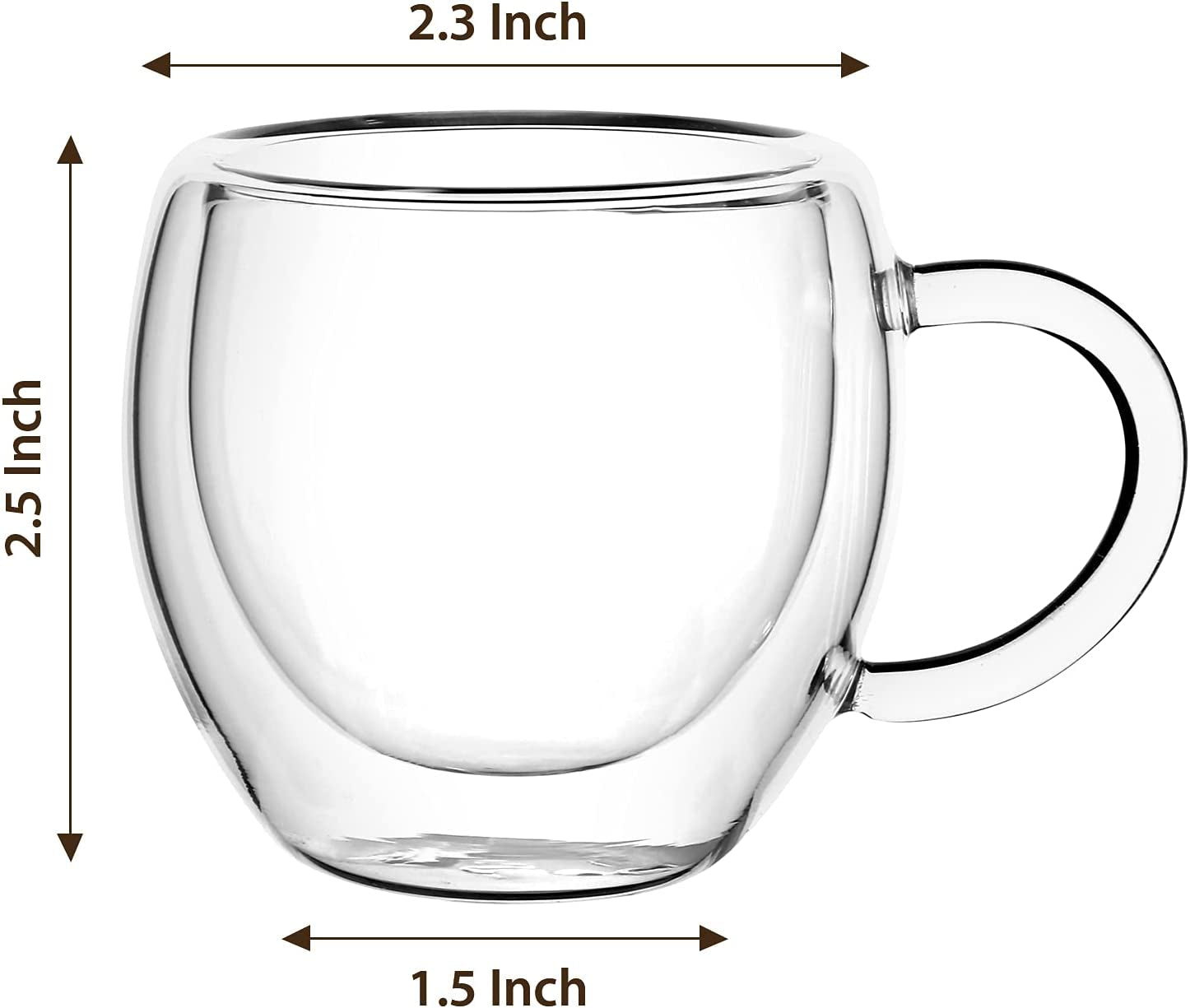 Espresso Cups Set of 2 with Handle,2.5Oz Clear Expresso Shots Cup,Espresso Shot Glasses,Double Wall Insulated Espresso Mugs,Tazas De Cafe Expreso,Microwave Dishwasher Safe,Suit for Espresso Machine