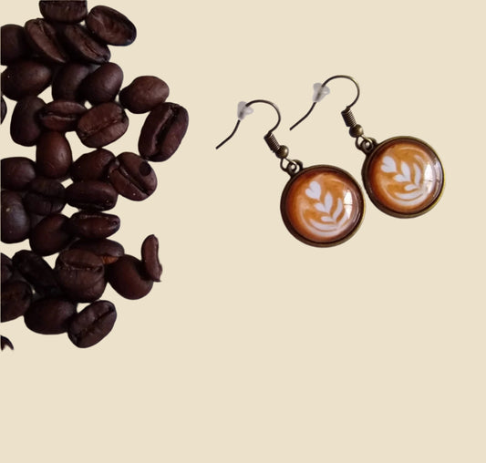 Coffee Cream Art Latte Small Dangle Glass Earrings Coffee Themed Jewelry Latte Rosetta Art Coffee Gift Jewelry Perfect Gift Coffee Lovers