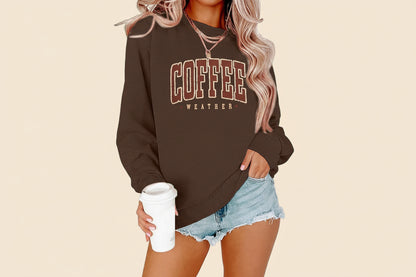 Coffee Sweatshirt for Women Coffee Weather Crewneck Sweatshirt Casual Autumn Fall Long Sleeve Shirt