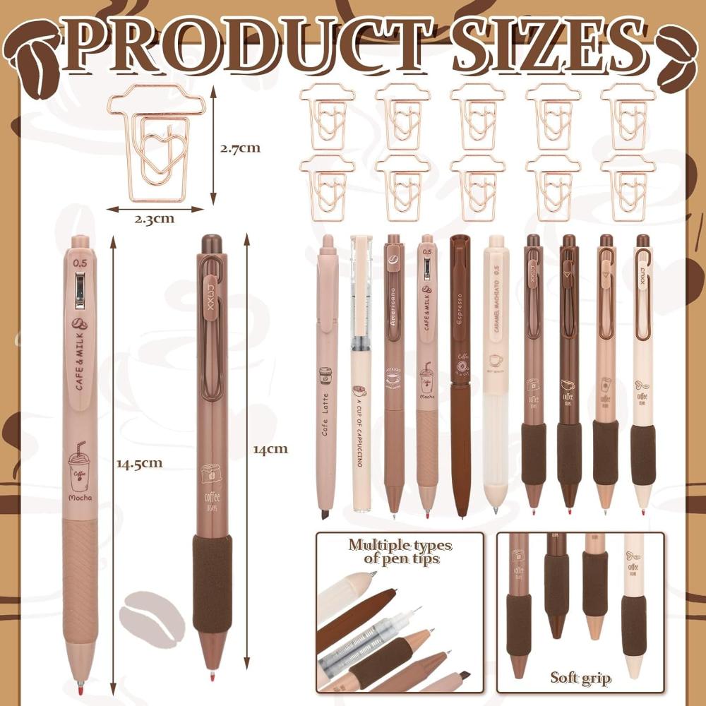 71 Pcs Cute Coffee Pens Coffee Stationery Set Aesthetic Stationery Supplies Gel Ink Pens Retractable Pens 0.5Mm Fine Point Black Ink Kawaii Smooth Writing Pens for Coffee Office Home Supplies