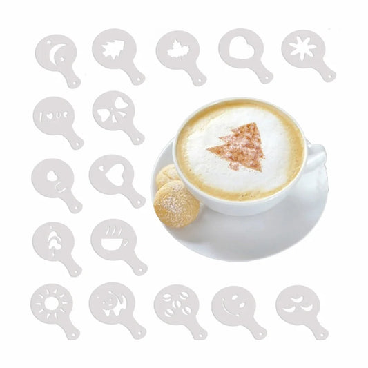 16 Pieces Coffee Decoration Stencils Coffee Art Template Coffee Mold Tool for Cake Coffee Oatmeal Cappuccino Hot Chocolate