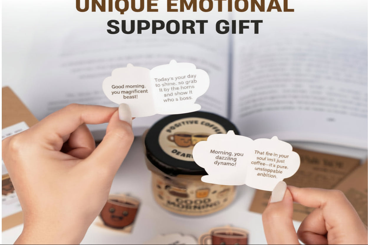 Positive Coffee Jar with 60 Affirmation Cards, Coffee Gifts for Women and Men, Dad, Mom, Coffee Themed Lover Gift, Emotional Support Latte, Cheer up Funny Gag Gifts for Best Friends, Coworkers