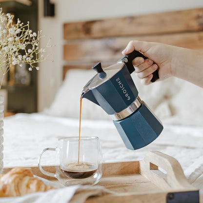 Milano Stovetop Espresso Maker Moka Pot 9 Espresso Cup, 15.2 Oz, Blue. Stove Top Coffee Maker Moka Italian Espresso Greca Coffee Maker Brewer Percolator