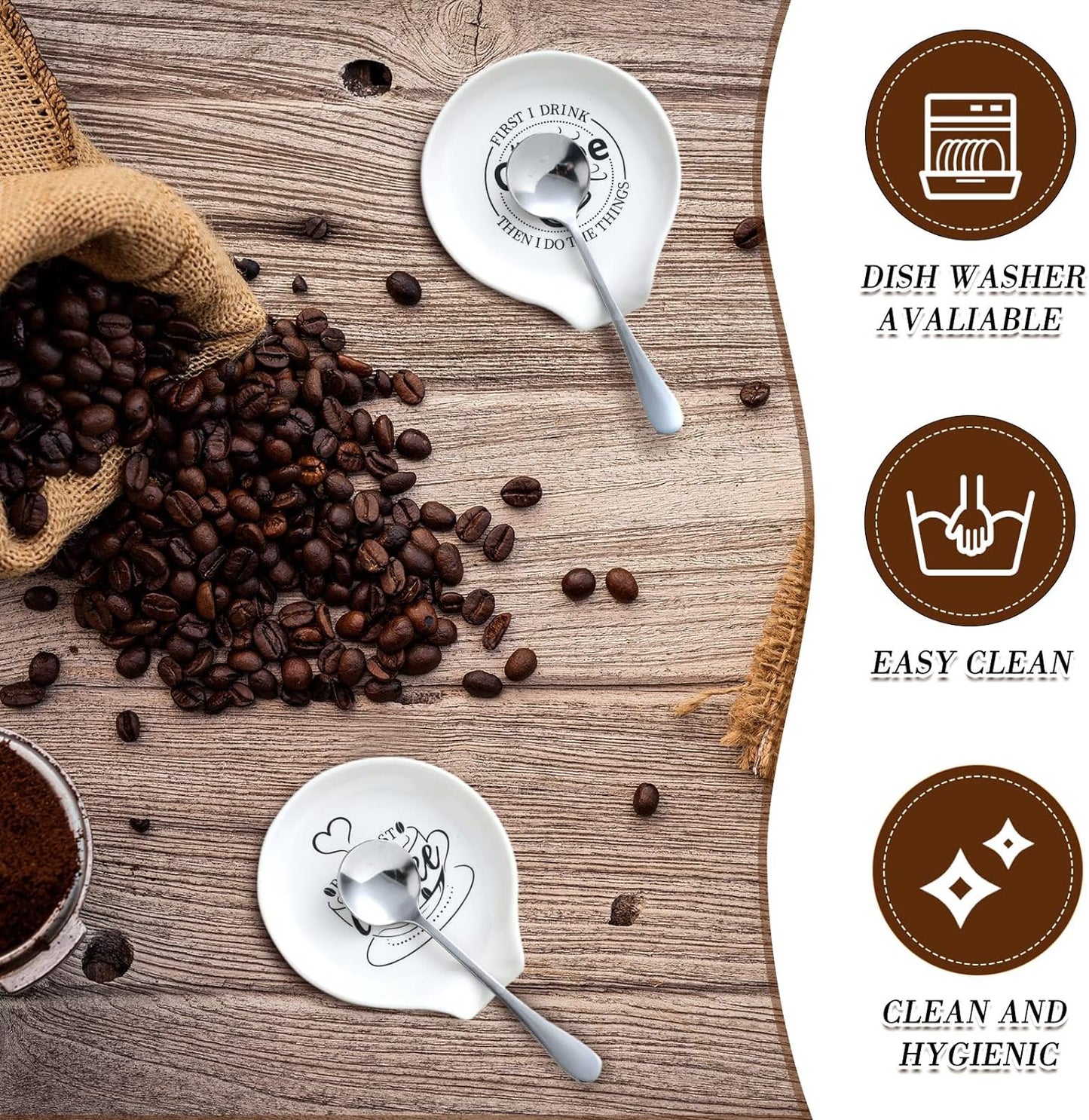 4 Pieces Coffee Spoon Rest and Spoon Funny Coffee Quote Ceramic Coffee Spoon Holder Rests for Coffee Station Decor Stove Top Countertop Kitchen Accessories Nice Present for Coffee Lovers
