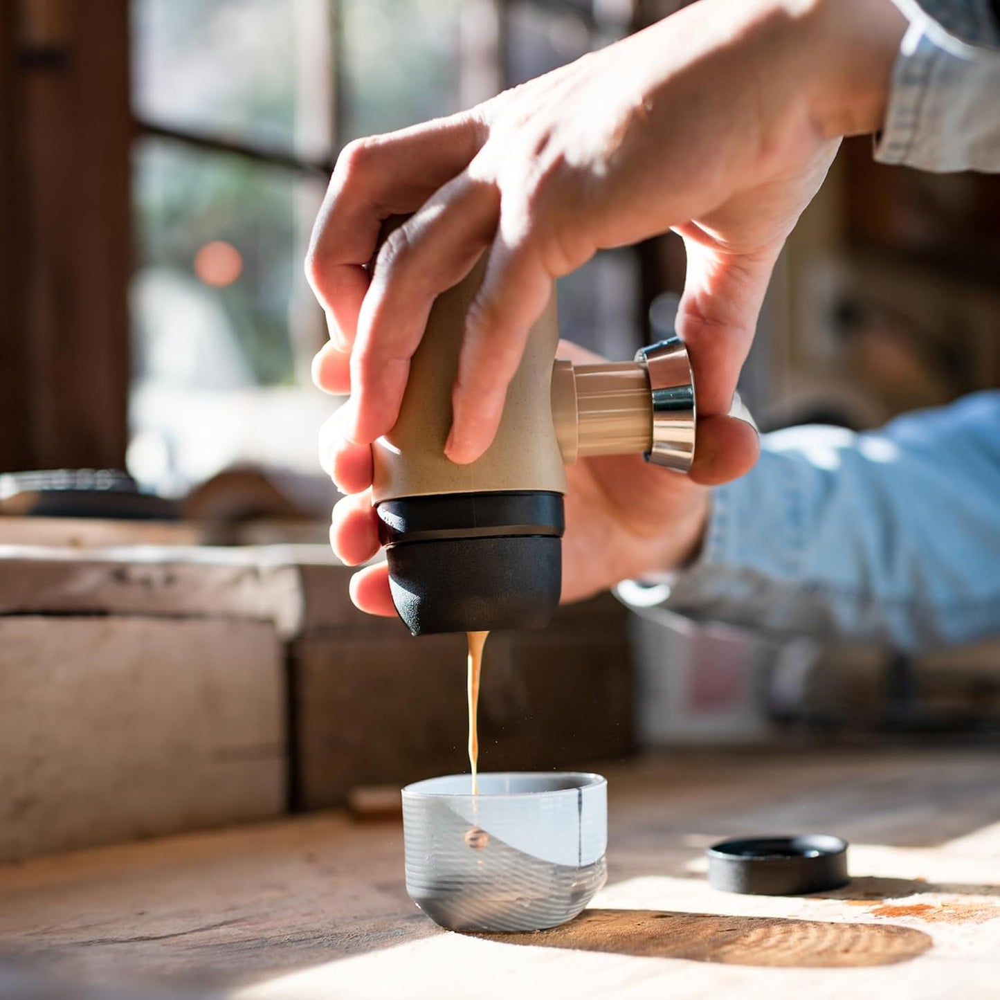 Minipresso NS2, Portable Espresso Maker Compatible with NS Original Capsules and Compatibles, Manually Operated, 18 Bar Small Handheld Coffee Machine for Travel, Camping