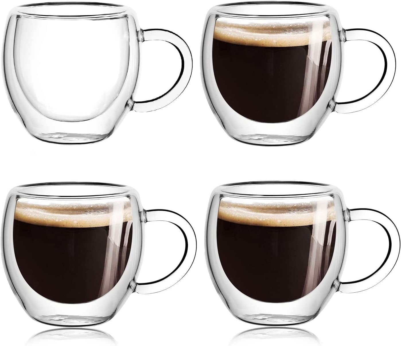 Espresso Cups Set of 2 with Handle,2.5Oz Clear Expresso Shots Cup,Espresso Shot Glasses,Double Wall Insulated Espresso Mugs,Tazas De Cafe Expreso,Microwave Dishwasher Safe,Suit for Espresso Machine