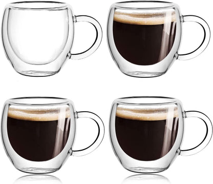 Espresso Cups Set of 2 with Handle,2.5Oz Clear Expresso Shots Cup,Espresso Shot Glasses,Double Wall Insulated Espresso Mugs,Tazas De Cafe Expreso,Microwave Dishwasher Safe,Suit for Espresso Machine