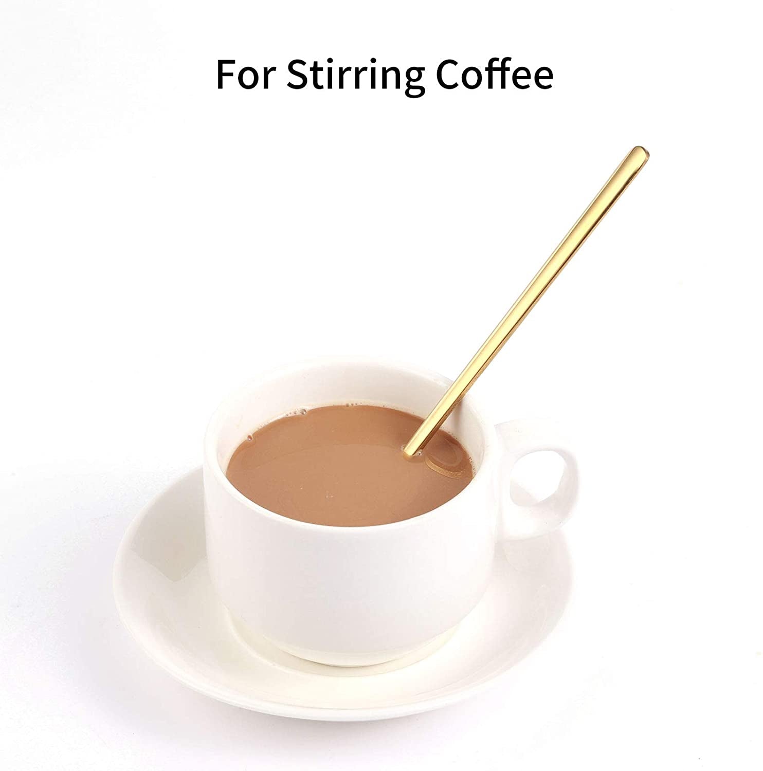 4 PCS 6.7 Inches Coffee Spoons, Stirring Spoons, Tea Spoons Long Handle, Gold Teaspoons, Gold Spoons, Ice Tea Spoons, Long Spoons for Stirring, Gold Espresso Spoons Stainless Steel