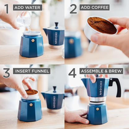 Milano Stovetop Espresso Maker Moka Pot 9 Espresso Cup, 15.2 Oz, Blue. Stove Top Coffee Maker Moka Italian Espresso Greca Coffee Maker Brewer Percolator