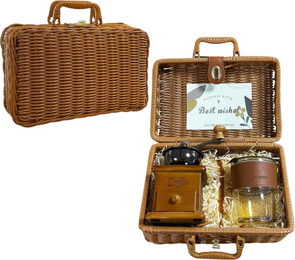 French Coffee Kit, Coffee Utensils, Manual Coffee Grinder and Self-Stirring Mug, Antique Style Coffee Gift Box, Coffee Lover Gifts, Thanksgiving Day Coffee Gift (Brown)